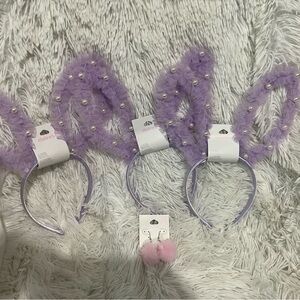 Claire's Lavender Bunny Ear Headband Set with Pom Pom Earrings